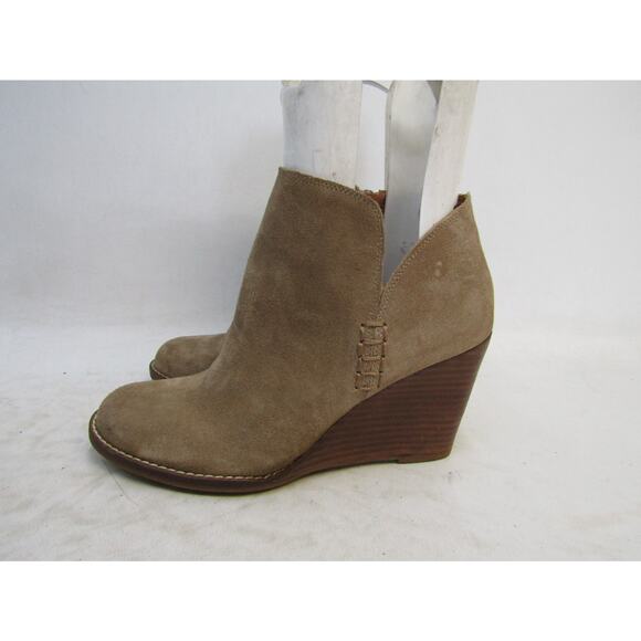 Lucky Brand Womens Size 7.5 M Brown Suede Wedge Ankle Fashion Boots Bootie - Picture 1 of 11